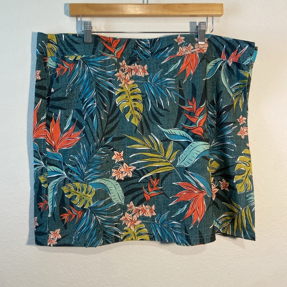 Rip Skirt Green Monstera Tropical Printed Quick‎ Wrap Skirt Women's Size XXL